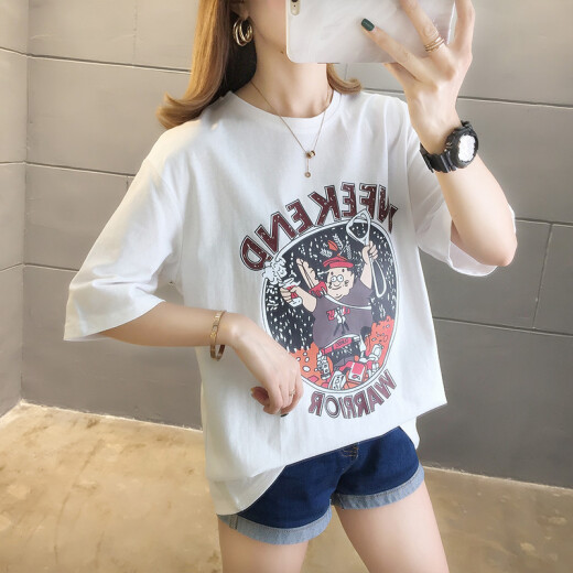 Langyue Women's Summer Letter Printed Short-Sleeved T-Shirt Casual Fashion Korean Style Female Student Top LWTD201360 White M