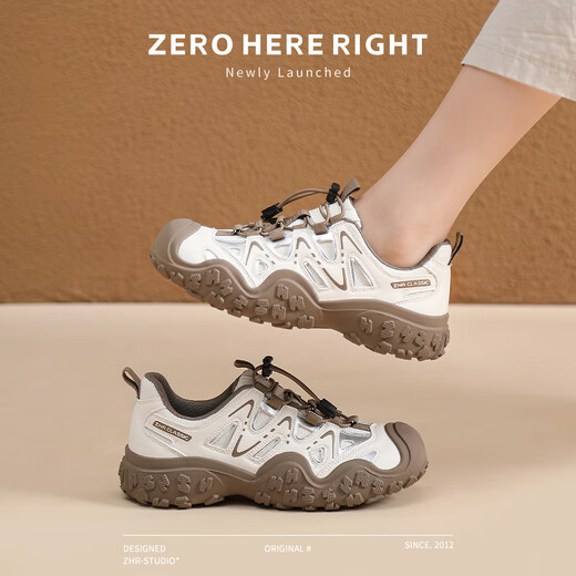 ZHR登山鞋女户外徒步运动鞋子女轻便厚底透气女鞋 G683 米棕 35