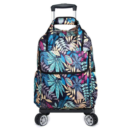 Tang Xiaosheng's new trolley bag, lightweight four-wheeled shoulder trolley backpack, can be carried, pushed and pulled, detachable large-capacity travel bag 17-inch colorful leaves (with thickened four-wheel aircraft wheels