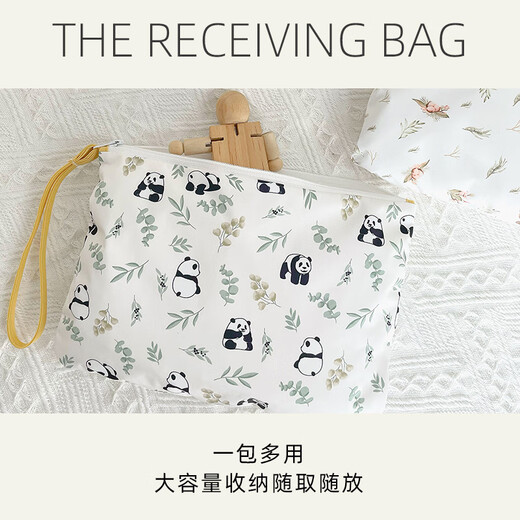 婴儿床边挂袋母婴收纳袋尿布袋新生儿用品宝宝推车便携小包 收纳袋组合（熊猫+毛绒兔） 可手提