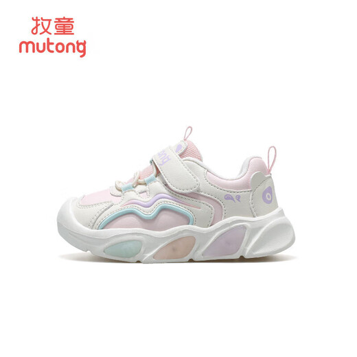 Shepherd boy toddler shoes for boys in spring and autumn, flashing light functional shoes for girls, lightweight soft sole baby shoes, peach pink/leather surface 25