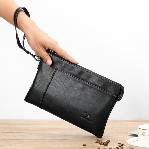 Binli Kangaroo men's handbag business soft leather trendy envelope bag men's casual large capacity clutch bag men's thin model 1909 black small 1909
