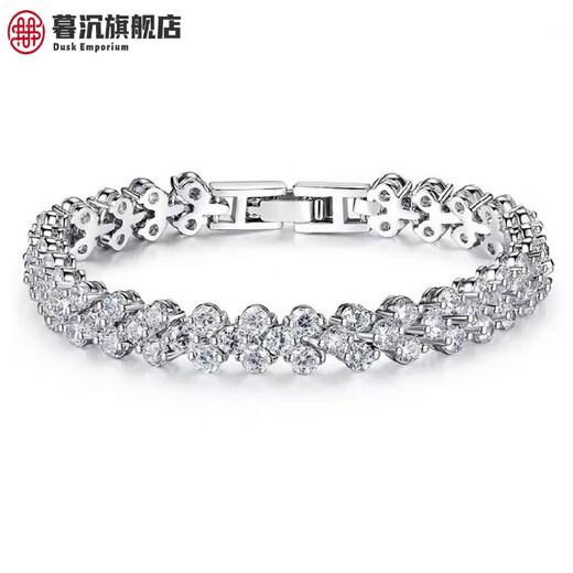 Mu Chen S925 solid silver plated 18K gold bracelet, beautiful full diamond moissanite diamond light luxury design bracelet D-E/extreme white 16cm