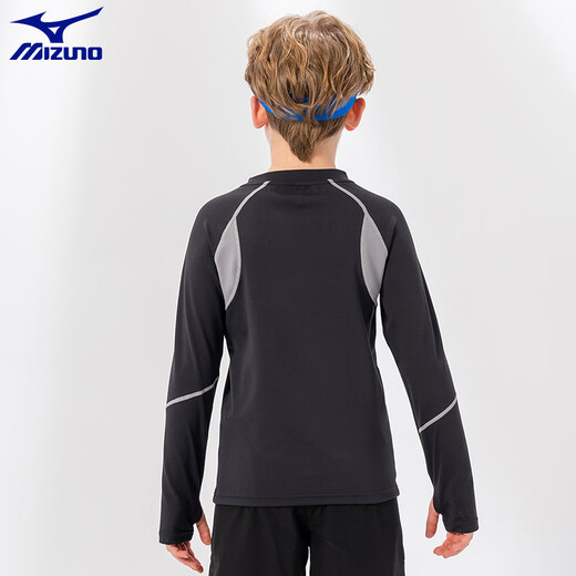 Mizuno (MIZUNO) Mizuno children's clothing quick-drying long-sleeved T-shirt children's training clothing bottoming shirt long-sleeved T-shirt spring and autumn running basketball for men and women black TX24330309 150 CM (75-85Jin Jin is equal to 0.5 kg)