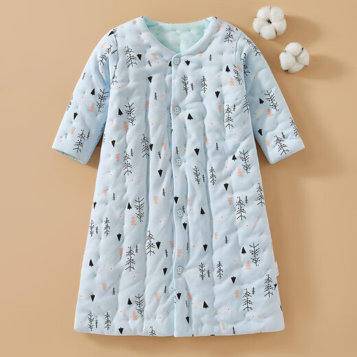 Mianguduo Children's Handmade Pure Cotton Sleeping Bag Thickened Anti-Kick Quilt Large Children's Pajamas Autumn and Winter Baby Sleeping Home Clothes Lan Xiaoshu 120 Code