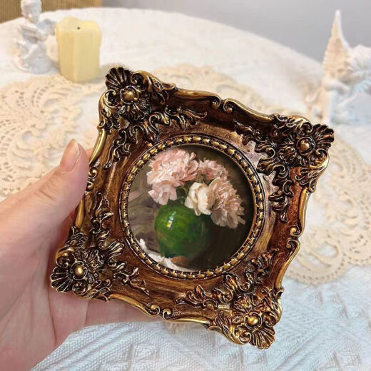 Buman pure retro French carved square picture frame can be hung and placed classical literary relief picture frame square [flower]