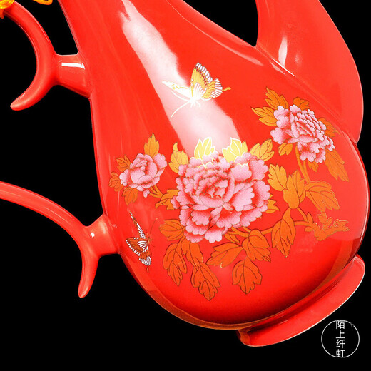 Mo Shang Xianhong ceramic wine set wedding liquor sake cup Qing style retro flask Chinese style household Xianglong high-end gift box set celadon style (gift box with porcelain tray)