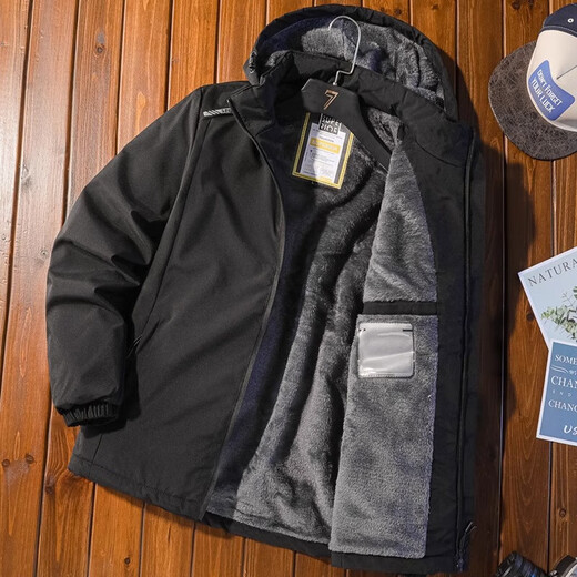 Holzspecker -Baumwolljacke für Männer im Winter Neue Kapuze abnehmbare Herren -Baumwolljacke Trendy Marke Arbeit Jacke verdickte warme Baumwolljacke Winter Kleidung Khaki [mit Samt verdickt] xl