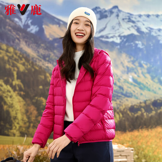 雅鹿轻薄羽绒服女秋冬季时尚短款户外运动连帽小个子红色外套女