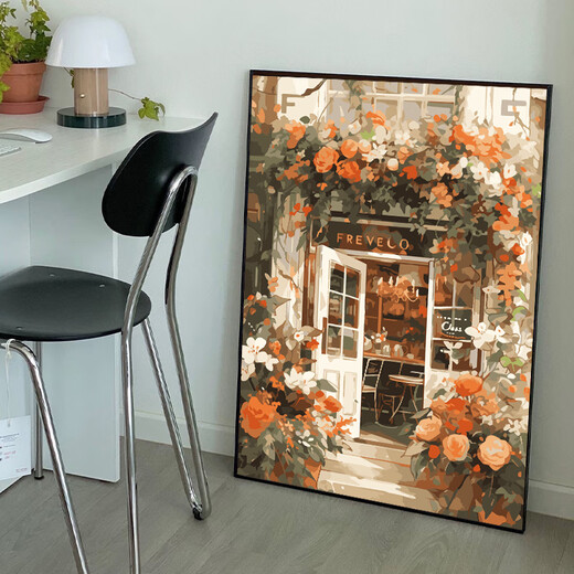 Renjuyi Street Coffee House Digital Oil Painting Diy Filling Color Hand-drawing Painting Landscape Acrylic Oil Painting Decorative Painting qx15054 60*80cm Thick solid wood inner frame + exquisite outer frame (three colors available None