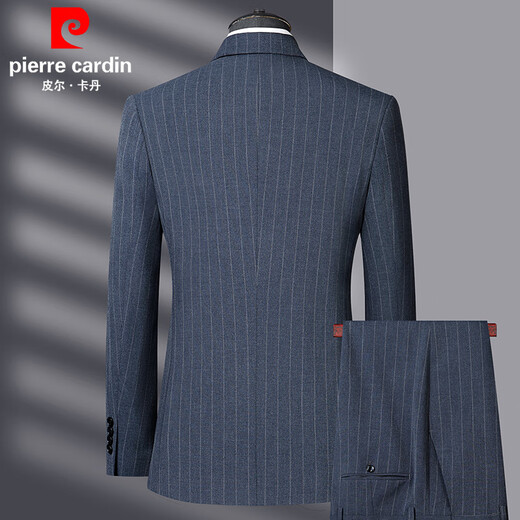Pierre Cardin Striped Suit Men's Two-piece Suit Middle-aged Men's Business Dress Blue L 175 Size Recommended 125 Jin Jin is equal to 0.5 kg -135 Jin Jin is equal to 0.5 kg