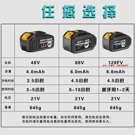 大艺电动扳手电池48VF88VF充电扳手电池通用角磨机电锤切割机 大艺通用款10节688VF电锯用