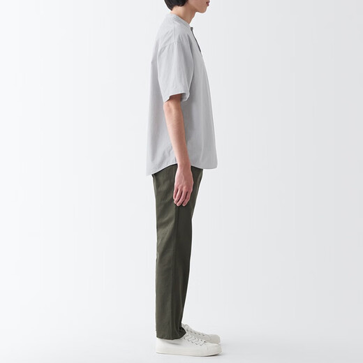 无印良品（MUJI）男式 凉感 亨利领 短袖T恤休闲百搭亨利衫男款打底衫纯棉凉感物语 灰色条纹 XXL（185/112A）