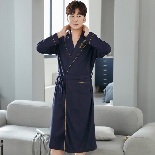 Fatty Boys tragen Frühlings- und Herbst und extra großer Nachthemd für Herren Pure Cotton Long Sleeves 240 Jin [Jin entspricht 0,5 kg] Fett Jungen Baumwollbademantel Pyjamas 16823 m Größe 80-100 Jin [Jin gleich 0,5 kg]