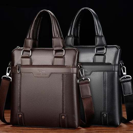 Beihu men's genuine leather handbag horizontal style men's business briefcase shoulder crossbody pure cowhide computer file bag large capacity black horizontal style