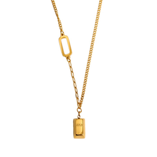 Fat Donglai's same style 18k gold necklace that does not fade, small gold bricks, women's 2023 new style niche, 18k gold, double fortune, small gold bar necklace