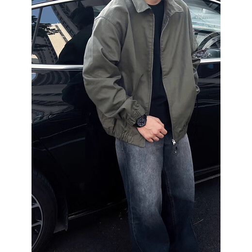 Shelley Jones military green cleanfit jacket men's autumn workwear trendy brand high-end casual pilot top XZ501-1-JK2416 military green XL recommended 125-145Jin Jin equals 0.5 kg