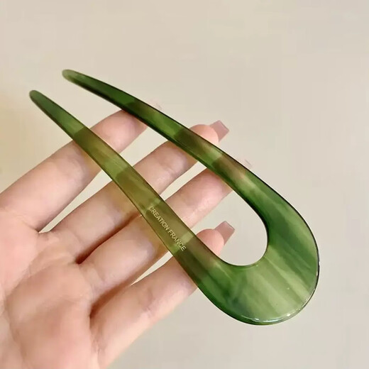 Qianbaolai temperament U-shaped acetate hairpin, high-end retro Chinese style hairpin, simple modern updo, ancient style fashion headwear 3. Colorful blue U-shaped hairpin