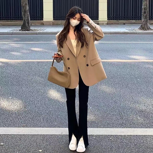 Quetong Small Suit Jacket Women's 2025 Early Spring and Autumn Women's Small and High-end Fashion New Korean Style Casual Suit Top Black XL Recommended 130Jin Jin is equal to about 0.5kg