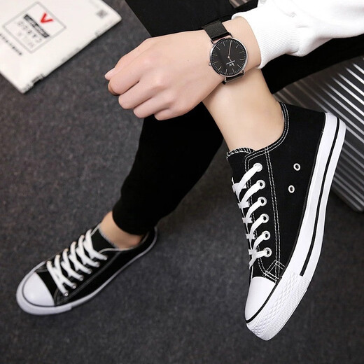 Low-Top-Leinwandschuhe für Männer koreanische klassische vielseitige schwarze paare student pea-up lässige schuhschuhe sommer atmungsabstoffschuhe schwarz 40 (Männer)