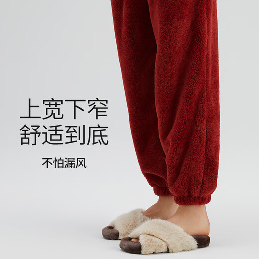 Chundu Soft Coral Velvet Pajamas Women's Winter Thickened Velvet Red Product Year of the Horse and Animal Year Wedding Couple Set Home Clothes Oatmeal L