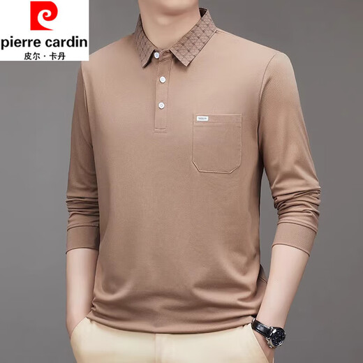 Pierre Cardin Herren Pure Cotton Skin-freundlich-freundliches langärmeliges T-Shirt im Frühjahr und Herbst Neuer Vater mittleren Alters mit Taschenpolar-Hemd-Hemd Top 9901 Camel M 165 suggeriert 100-120 Jin [Jin ist 0,5 kg]