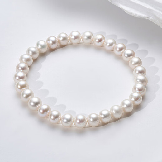 Meluxe6-7mm freshwater pearl nearly round bright light elastic rope bracelet birthday gift for girlfriend, wife and mother