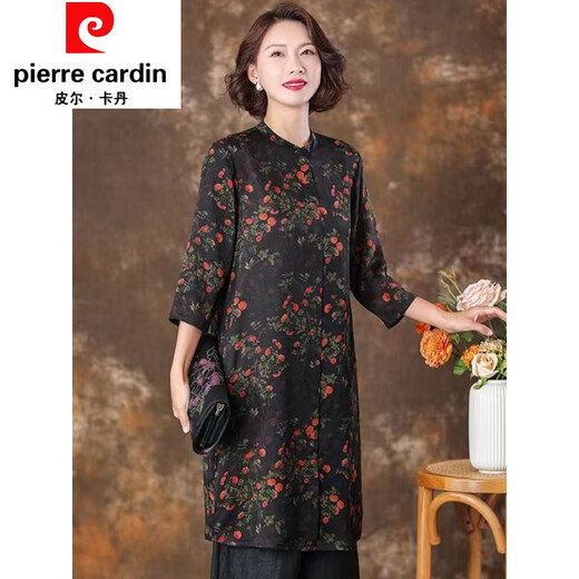 Pierre cardin heavy silk windbreaker jacket for women autumn medium-length middle-aged young women's fragrant cloud cardigan top-grade prints. Color 2069 M 95-105Jin [Jin equals 0.5 kg]