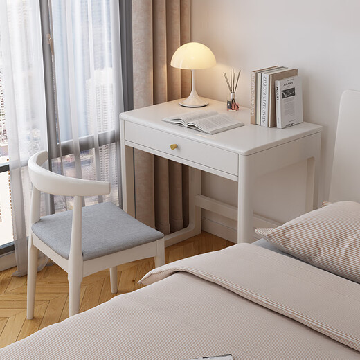 Happy Shuwu Nordic solid wood desk small apartment bedside dresser length 60/70CM modern simple study office computer desk white single table 70x50x75cm single drawer all solid wood