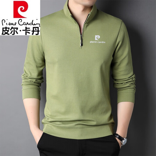 皮尔卡丹（pierre cardin）高档纯棉t恤男士春秋休闲立领卫衣半拉链长袖体恤衫上衣 【黄色】棉不起球 170/L【建议115-130斤】 【赠送