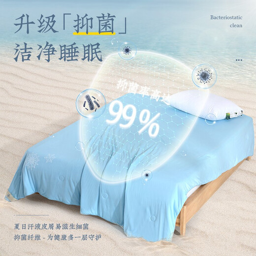 Yuanmeng Home Textiles Air conditioner is cool in summer and snowflakes are antibacterial. Washable in summer. Two people are sleeping naked in quilt. Blue 150x200CM (about 3.2 Jin [Jin equals 0.5 kg])