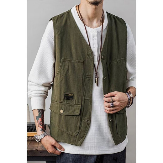
Didisha Japanese retro work vest men's summer thin loose multi-pocket layered jacket sleeveless vest vest men's trendy B14 work vest [khaki] 3XL