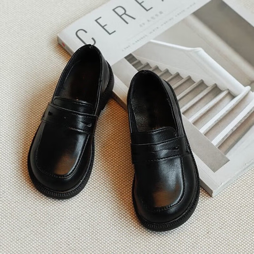 Muni boys leather shoes student soft sole children's black performance shoes spring and autumn little boy flower girl British style suit dress shoes black size 32 inner length 19.5cm