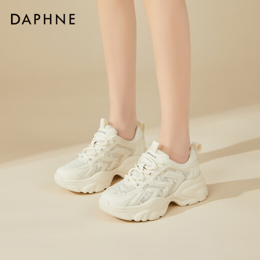 Daphne (DAPHNE) 2024 summer new thick-soled mesh breathable mesh shoes white shoes dad casual sports women's shoes beige-462410109739