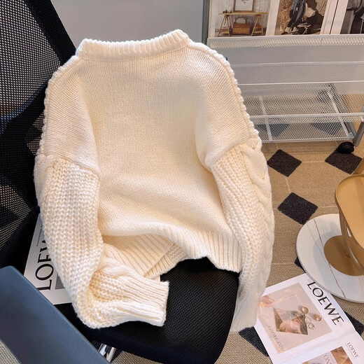 AEMAPE winter lazy style thickened twist sweater women's autumn and winter petite coat new Korean style long-sleeved sweater top white one size fits all recommended 80-130Jin [Jin equals 0.5 kg]