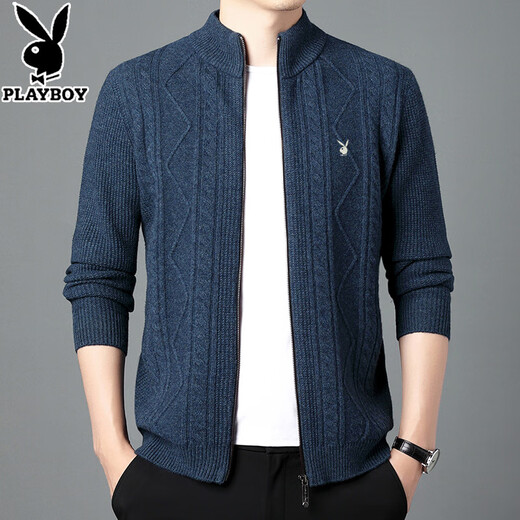 花花公子（PLAYBOY）男装加厚保暖毛衣外套男全羊毛开衫立领纯色拉链针织开衫男士冬季 卡驼 190/4XL