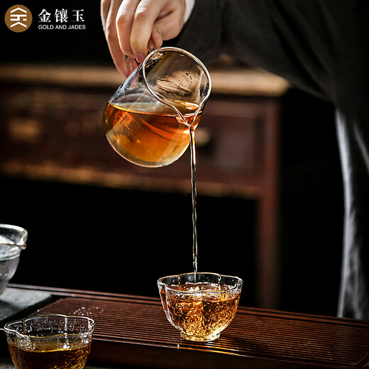 Gold inlaid jade tea set accessories clean male cup glass fair cup tea sea tea divider kungfu tea set spare parts
