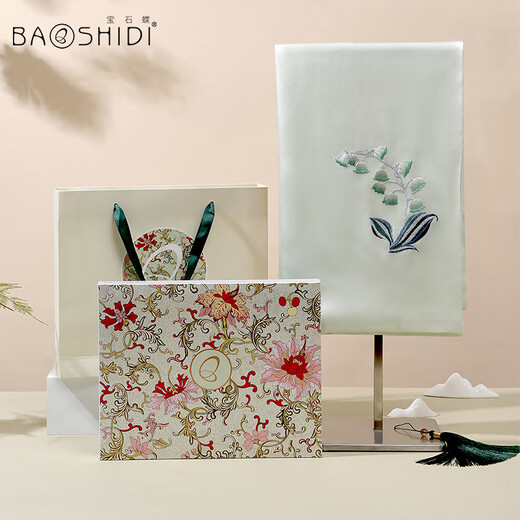 
Gem butterfly handmade Su embroidered silk scarf mulberry silk scarf cheongsam shawl female mother birthday gift box Lantian jade dream