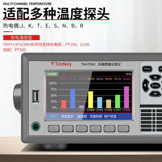 OUOETY多路温度测试仪TK4608多通道测温记录仪采集巡检仪多点温度监测仪 TK4840V7寸大屏 40通道