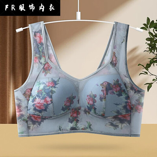 FR.YH.ZH Lianmanni middle-aged and elderly unbreasted underwear lace sports beautiful back push-up no rims big breasts small bra blue 4L140-160Jin Jin equals 0.5 kg