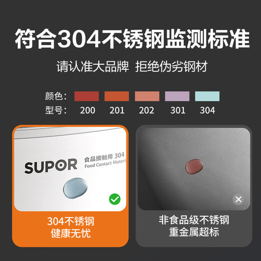 SUPOR fish steaming pot oval steamer 304 stainless steel large capacity widened and deepened fish steaming artifact special for open flame multi-purpose fish steaming pot + shelf 37cm