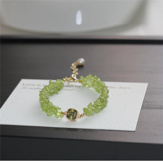 Weizhou Shark Pearl Island/The Wizard of Oz natural double-layered peridot simple fashion bracelet shiny zircon original jewelry olive olive green bracelet full length + 4cm extension chain 0 carat 16cm