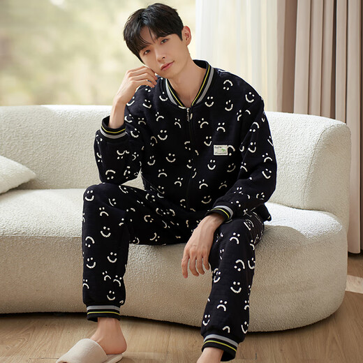 Chengxin pijamas Invierno de invierno de algodón puro de algodón de algodón se puede usar afuera para la ropa del hogar de los hombres jóvenes otoño y el invierno engrosado Mezzanine Set M1 15277 XL (altura 168-175 Peso 140-160)
