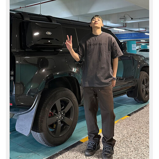 迪伽达美式黑色纯棉短袖男夏季2025新款潮牌男士t恤男短袖复古t恤男百搭 HQXS-T55黑色 XL （建议拍大一码）
