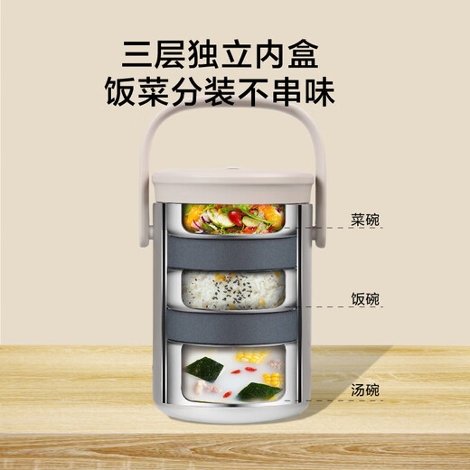 
Made in Jingdong, insulation lunch box, office worker 304 stainless steel insulation barrel, primary school student three-layer 1.8L, with chopsticks spoon + insulation bag