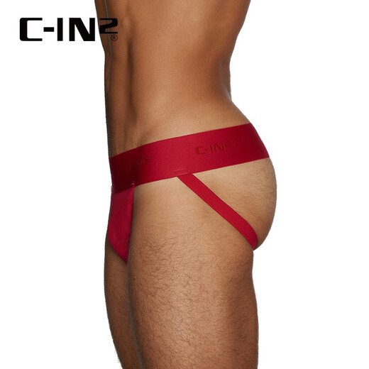 C-IN2 new men's thong mesh elastic hip lifting U-convex low-waist sexy double thong for men 5725FA red 608- 1 pair M suitable for 2'4-2'5 waist (31-33 size)