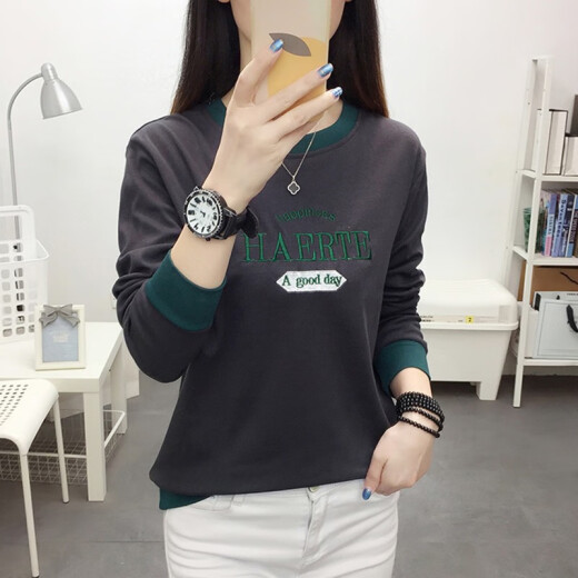 Pièces yoekbird2] 2025 Nouveau sweat de sweat pour femmes sans chapeau de printemps Spring and Automne Fin Loose Round Round Coul à manches longues Top 6227 Couleur d'abricot + 6211 Couleur d'abricot XL Convient pour 115-125 Jin [Jin est égal à 0,5 kg]