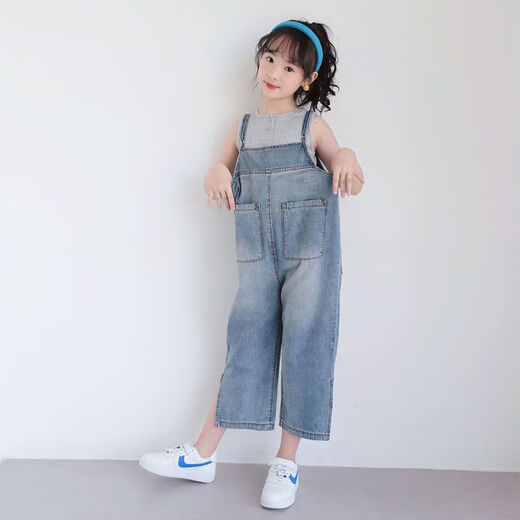 Weiman Xiaolu Kinderkleidung Girls Anzug Anzug Anzug Kinder Cowgirl Overalls Girls Anzüge mit mittleren Grand-Kinderanzügen 105 Overalls [Overalls + ärmelloses T-Shirt] 120 Anzüge für Höhe von etwa 110 cm