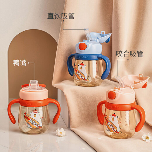 日康（rikang）日康一壶三嘴宝宝学饮杯儿童吸管杯鸭嘴杯婴儿喝水杯直饮杯24 B1049蓝色一壶两吸头