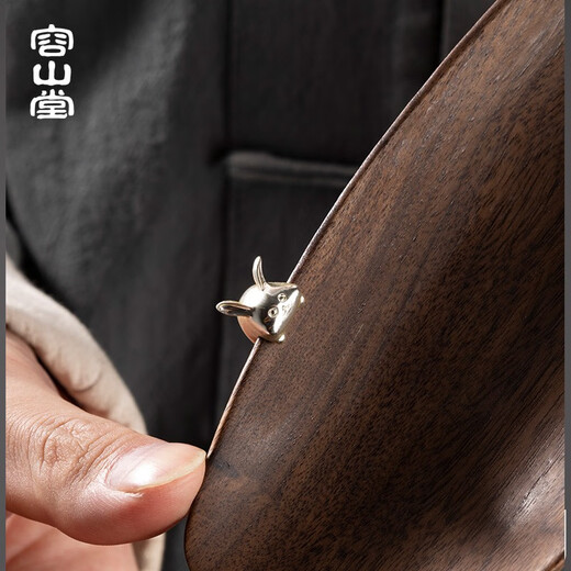 Rong Shan Tang Tea Set of Two, Black Sandalwood Solid Wood Tea Lotus Tea Ceremony Six Gentlemen Tea Pick Kung Fu Tea Set Accessories Walnut Tea Set of Two One Leaf Boat